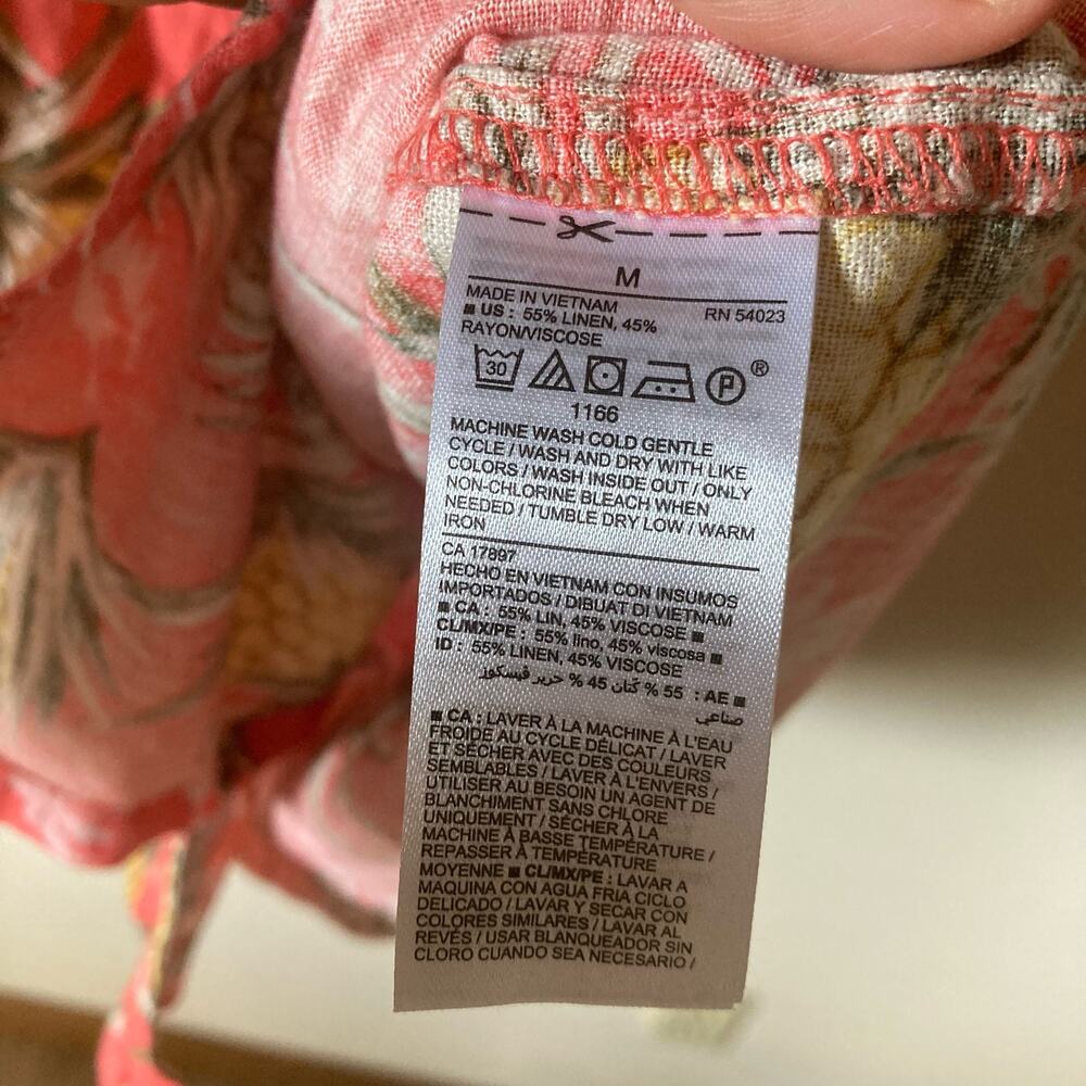 Old Navy Linen Blend Pineapple Tropical Print Shirt Dress Medium Beach Vacay - Picture 9 of 11